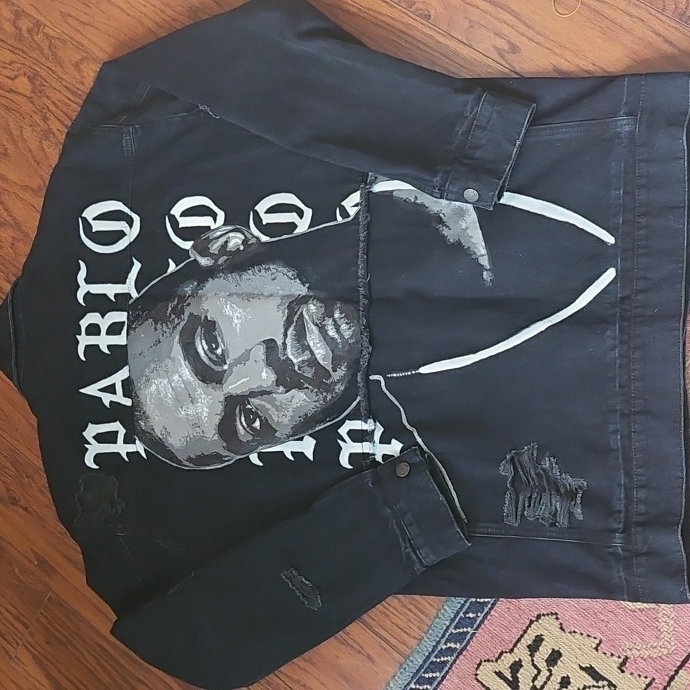 TOPMAN Black Distressed Oversized Denim Jacket Size M